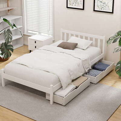 Bed Frame King Single Size Wooden Platform With 2 Storage Drawers