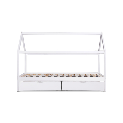 Wooden Bed Frame Single Size Mattress Base Timber Platform Storage Drawers Pine Wood White