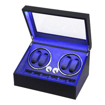 Automatic Double Watch Winder Box with LED Display Black