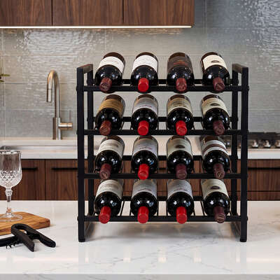 Levede Wine Rack 16 Bottle 4-Tier Metal Display Storage Organizer Adjustable Bar