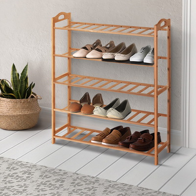  5-Tier Bamboo Shoe Rack Organiser Storage Shelf Stand Shelves