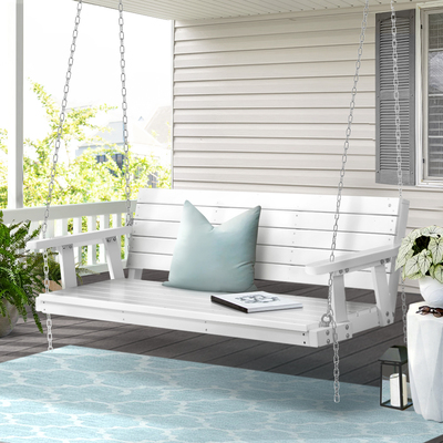Porch Swing Chair With Chain Outdoor Furniture 3 Seater Bench Wooden White