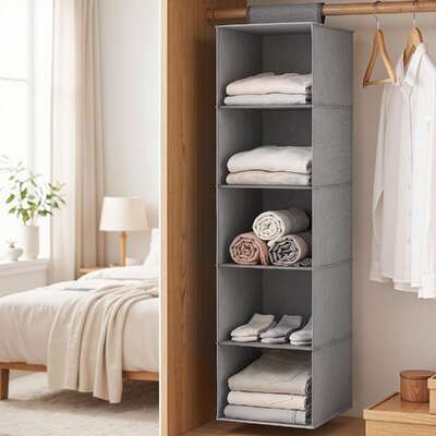 Hanging Closet Organiser 5 Tier Grey 26x27x104cm