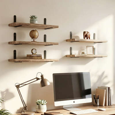 Floating Wall Shelves 5-Pack Rustic Wood Display | EXTG