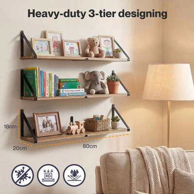 Floating Wall Shelves 3-Pack Rustic Wood 80cm | EXTG