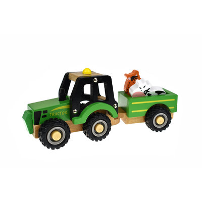 WOODEN TRACTOR WITH ANIMAL