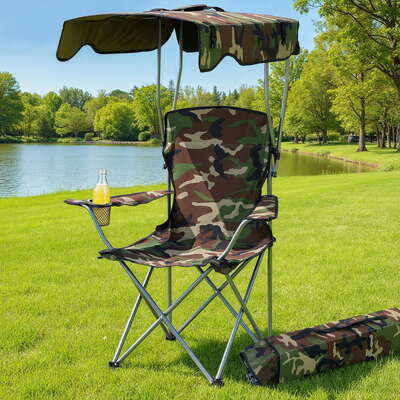 Outdoor Folding Camping Chair with Shade Canopy Lightweight Army Green