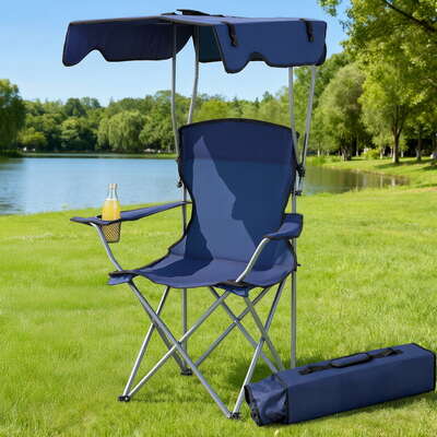 Folding Camping Chair with Canopy Portable Outdoor Beach Seat 120kg