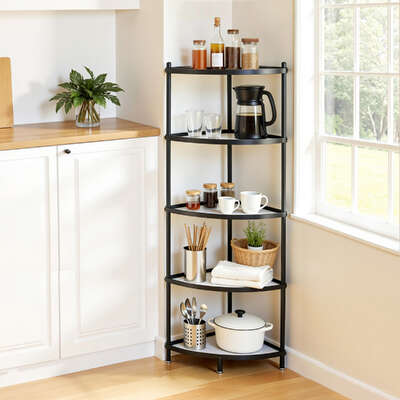 5-Tier Kitchen Corner Shelf Rack Stand Microwave Metal Storage Shelves