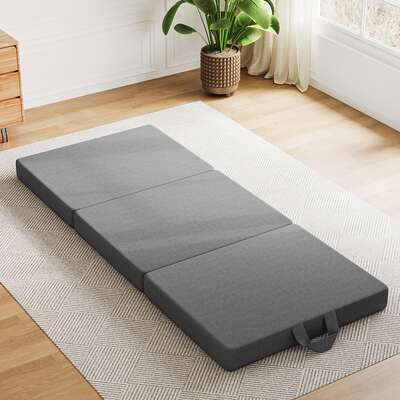 King Single Folding Mattress 10cm Tri-Fold Firm Foam Washable Cover