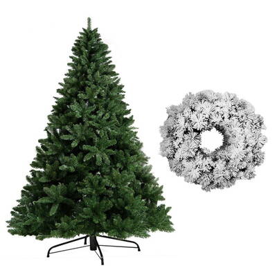 Jingle Jollys 8FT Christmas Tree Wreath 2.4M Xmas Decorations Green Home Decor 1400 Tips Green Snowy