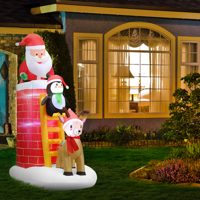 Jingle Jollys 2.4M Christmas Inflatable Santa on Chimney Decorations Outdoor LED