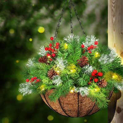  Christmas Hanging Basket Ornaments LED Lights Home Garden Porch Decor
