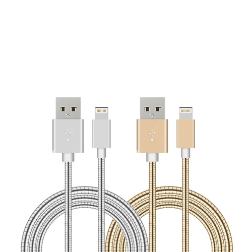 2 x 1m USB 8 Pin Lighting Flexible Metal Cables