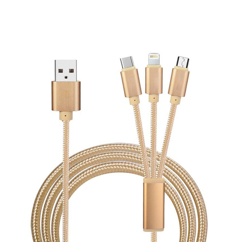 3 in 1 Nylon Cables Gold 1m