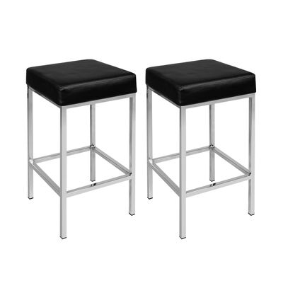 Set of 2 PU Leather Bar Stools - Black