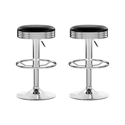Set of 2 Backless PU Leather Bar Stools - Black and Chrome
