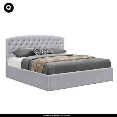 Queen Linen Fabric Gas Lift Storage Bed Frame w/ Headboard Light Grey