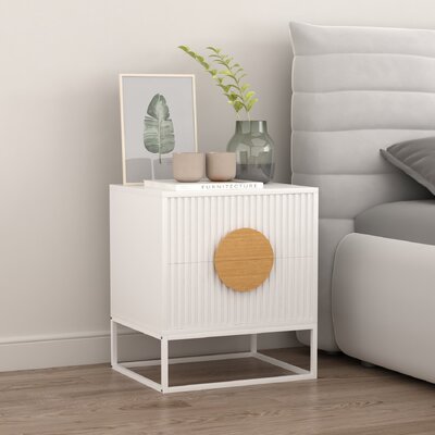 White Bedside Table with 2 Convenient Drawers