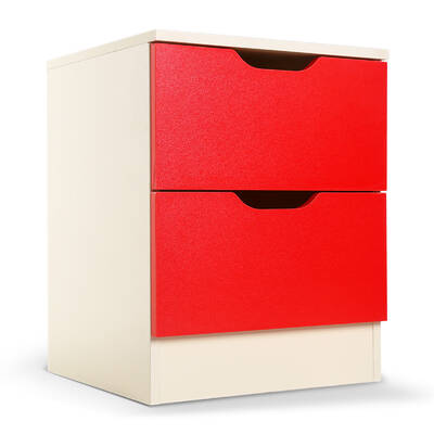 Bedside Table with Drawers MDF Cabinet Storage 51 x 40cm - White Red