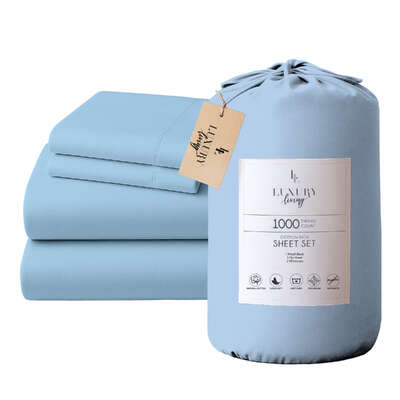 4pc King Bed Sheet Set 1000TC Cotton Rich Blue CVC Microfibre Blend