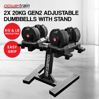 40kg GEN2 Adjustable Dumbbell Set with Pro Stand, Home Gym Equipment, Strength Training