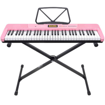 61-Key Electronic Keyboard with LCD and Touch Response in Pink CHJ-291