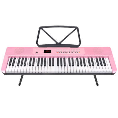 61-Key Electronic Piano Keyboard with LED and Folding Stand in Pink CHJ-SD1