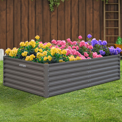 Garden Bed 240 x 120 x 57cm Galvanized Steel - Grey