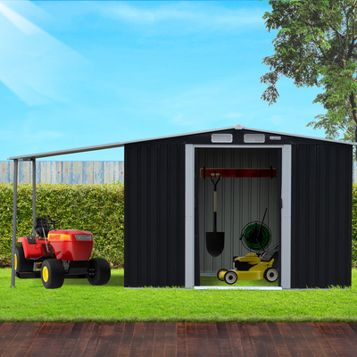 6x8ft Zinc Steel Garden Shed with Open Storage - Black