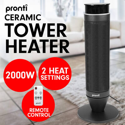 Pronti Electric Tower Heater 2000W Remote Portable - Black