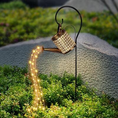 Wrought Iron Solar Powered Watering Can Sprinkles Fairy Light LED Outdoor Garden Waterproof