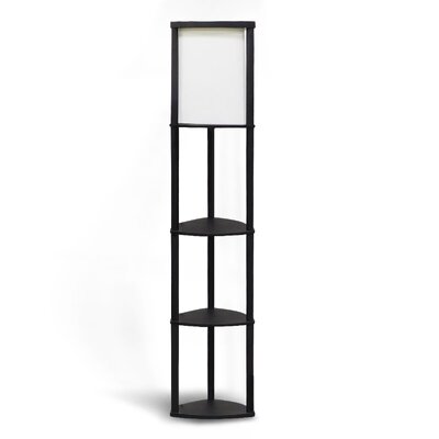Wood Etagere Floor Lamp in Tripod Shape with 3 Wooden Shelves