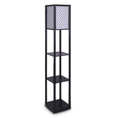 Etagere Floor Lamp Diamond Design Fabric Shade with Shelves Black