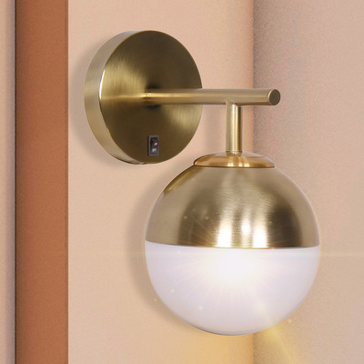 Wall Lamp with Gold Metal Base and White Glass Shade