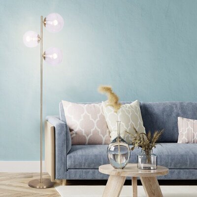 3-Light Gold Metal Floor Lamp with Glass Shades