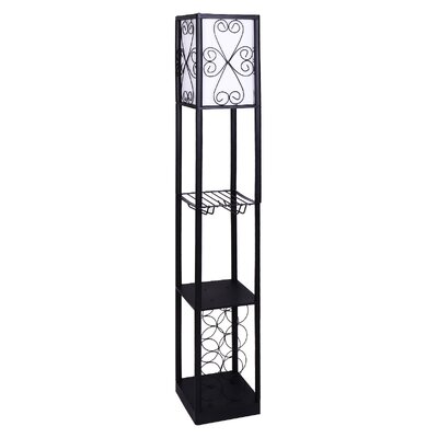Metal Etagere Floor Lamp with Wine Holder Shelf