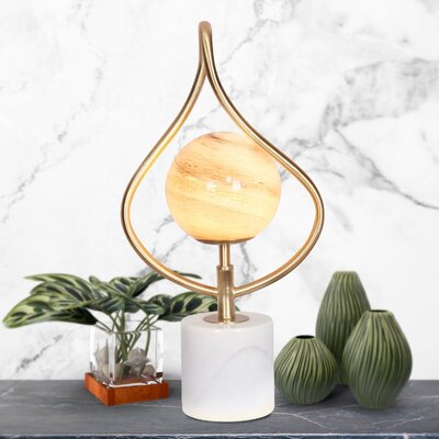 Orange Glass Table Lamp with White Marble Base
