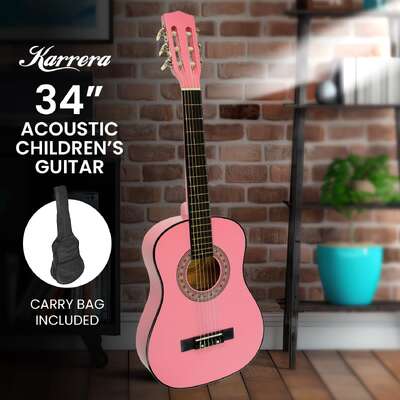 34in Pink Acoustic Children's Wooden Guitar Beginner Music Instrument