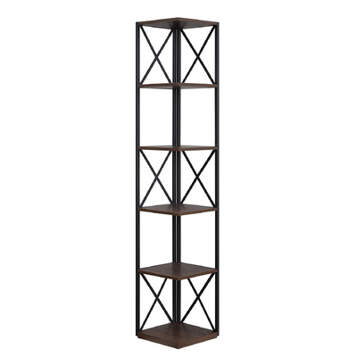 Nora 5-Tier Corner Bookshelf - Walnut/Black