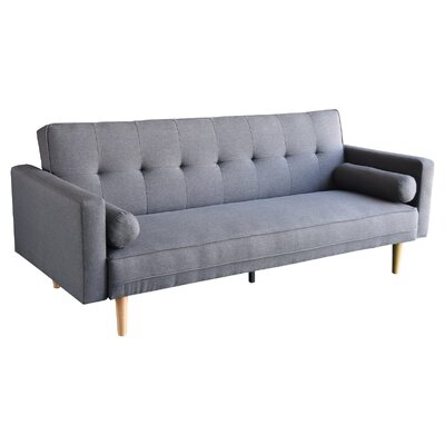 3 Seater Linen Sofa Bed Couch with Pillows - Dark Grey