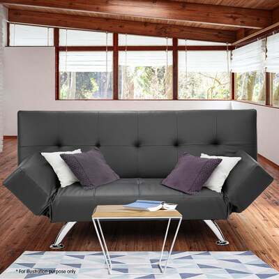 3 Seater Leather Sofa Bed Lounge - Grey