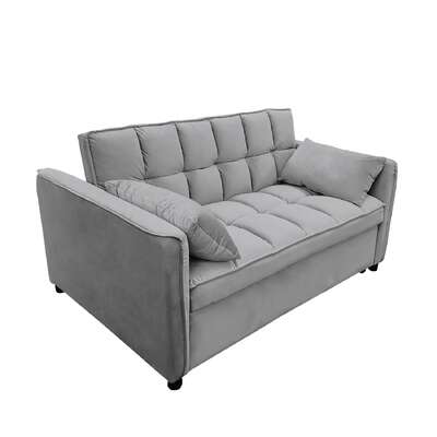 Quincy 2-Seater Velvet Sofa Bed Dark Grey Wooden Frame Tufted Design