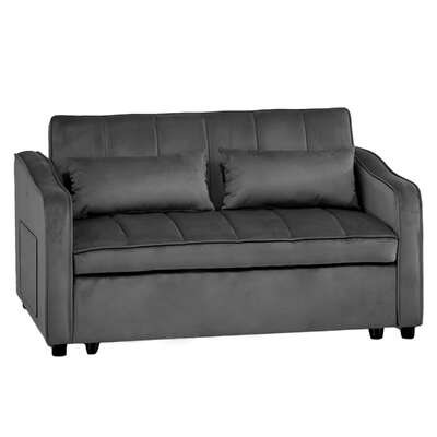 Dark Grey Velvet 2-Seater Sofa Bed with Comfortable Sleeping
