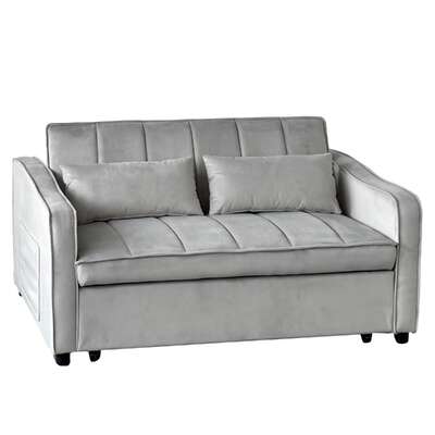 Light Grey Velvet 2-Seater Sofa Bed with Comfortable Sleeping