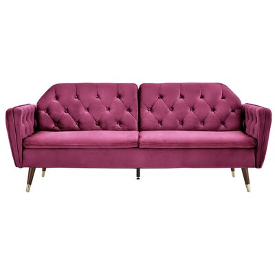 Velvet Tufted Sofa Bed Couch Futon - Burgundy