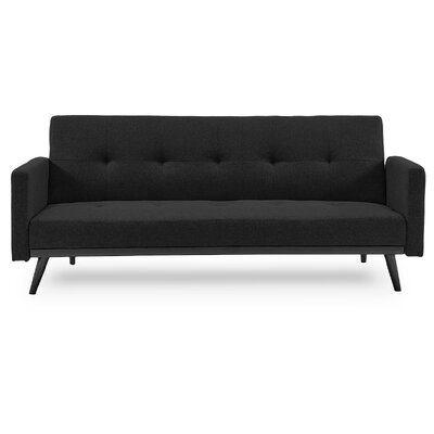 Tufted Linen 3-Seater Sofa Bed with Armrests - Black