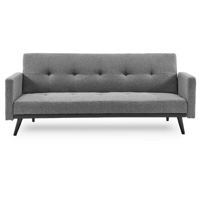 Tufted Linen 3-Seater Sofa Bed with Armrests - Light Grey