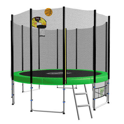 8ft Green Blizzard Trampoline with Basketball Set Outdoor Fun