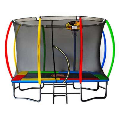 Outdoor Rectangular 6x9ft Trampoline with LED Basketball Set Rainbow